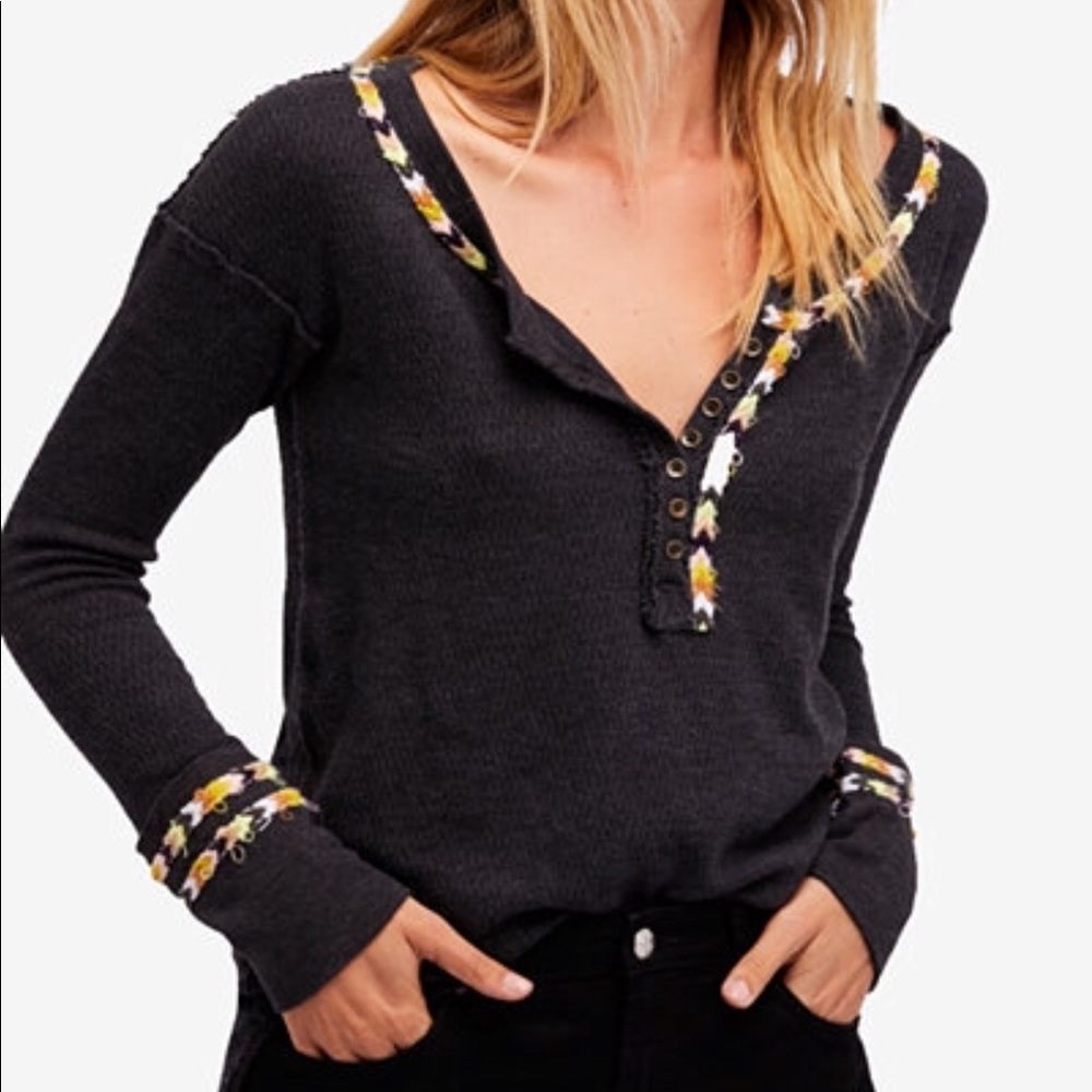 FREE PEOPLE Black Cotton Long sleeve cotton shirt